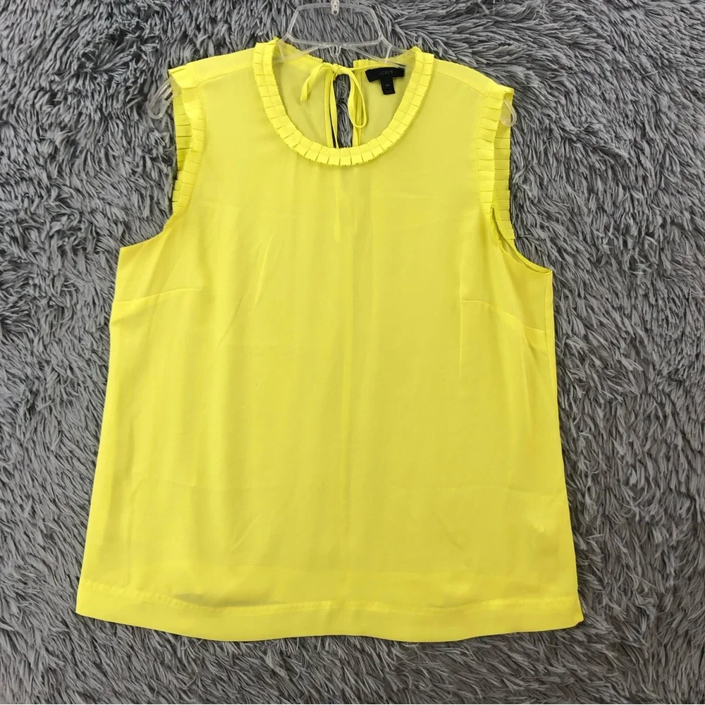 J. Crew Blouse Womens 14T Yellow Sleeveless Ruffle Neck Keyhole Sleeveless